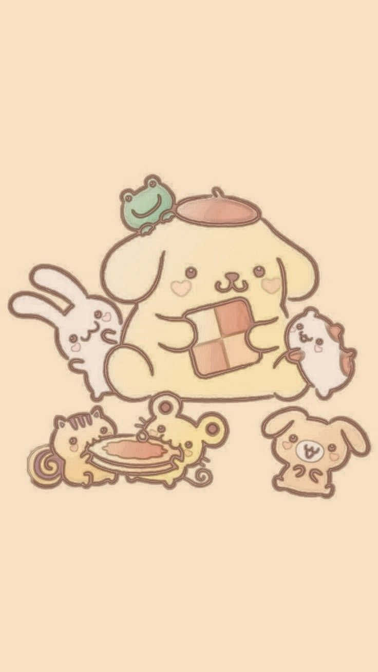 Pompompurin En Vrienden Cartoon Achtergrond