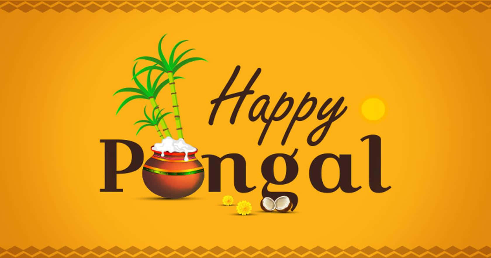 Happy Pongal Greetings With A Coconut And Bananas