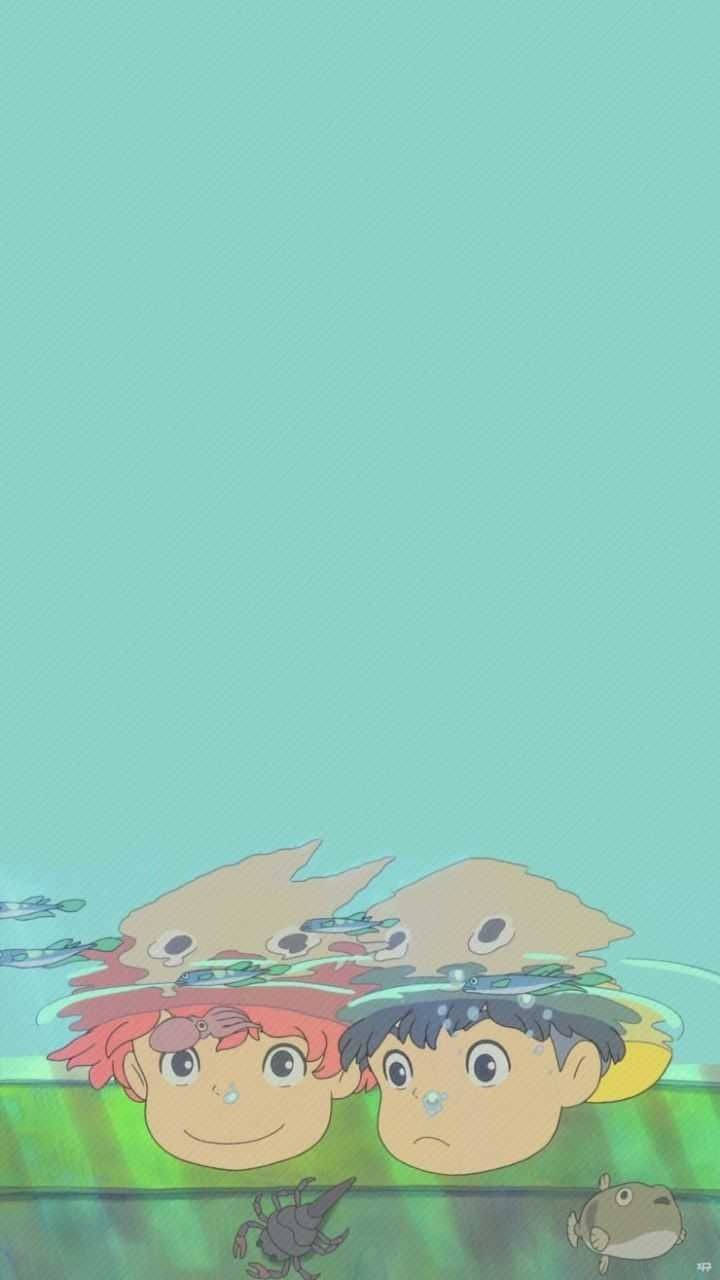 Ponyo Mint Green Background Wallpaper