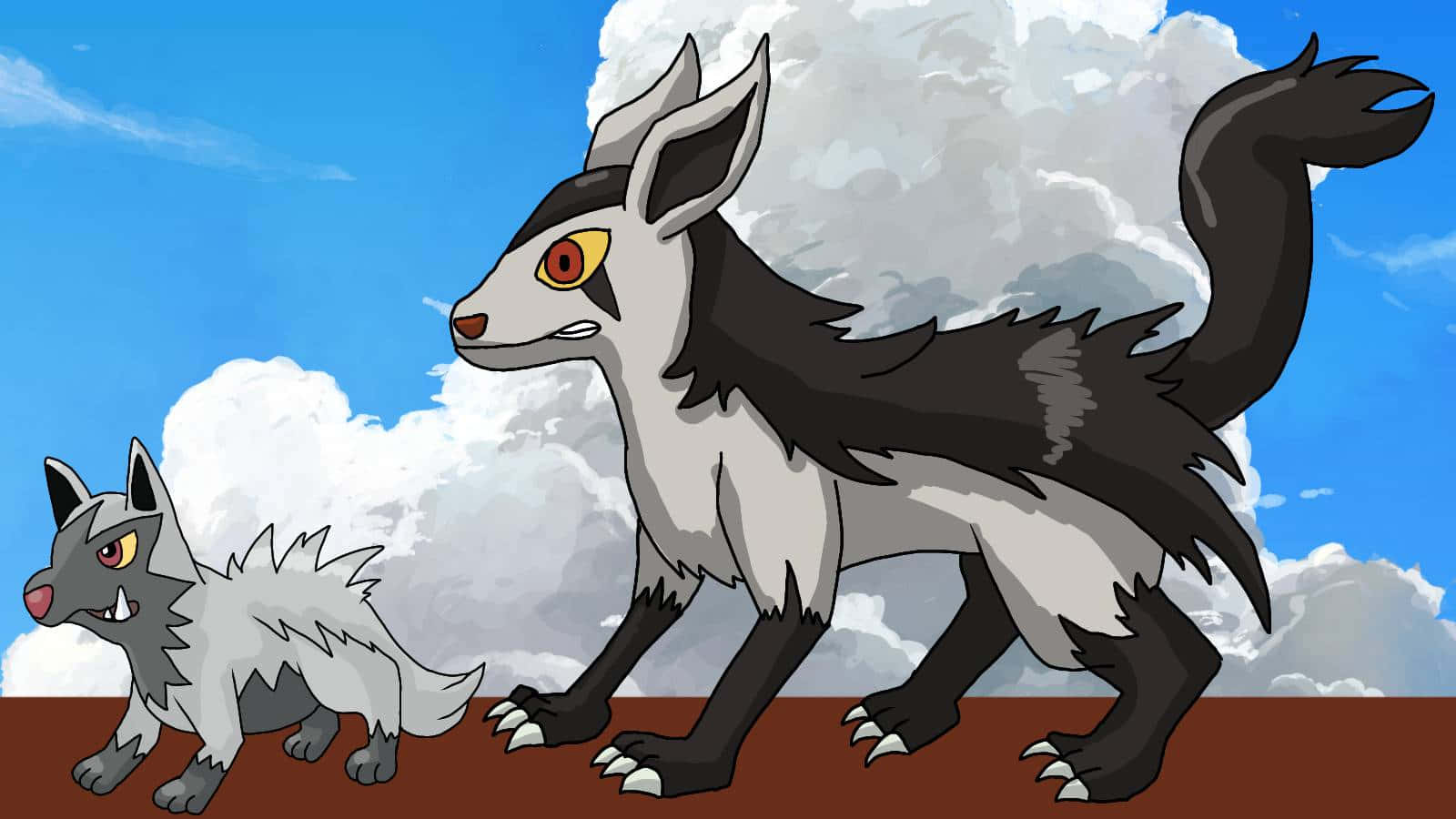 Poochyenaand Mightyena Illustration Wallpaper