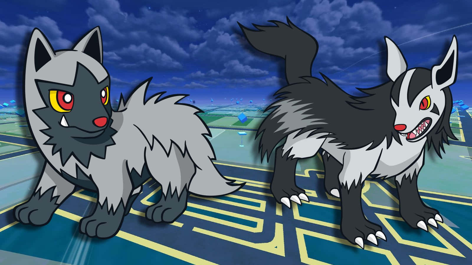 Poochyena En Mightyena Pokémon Illustratie Achtergrond