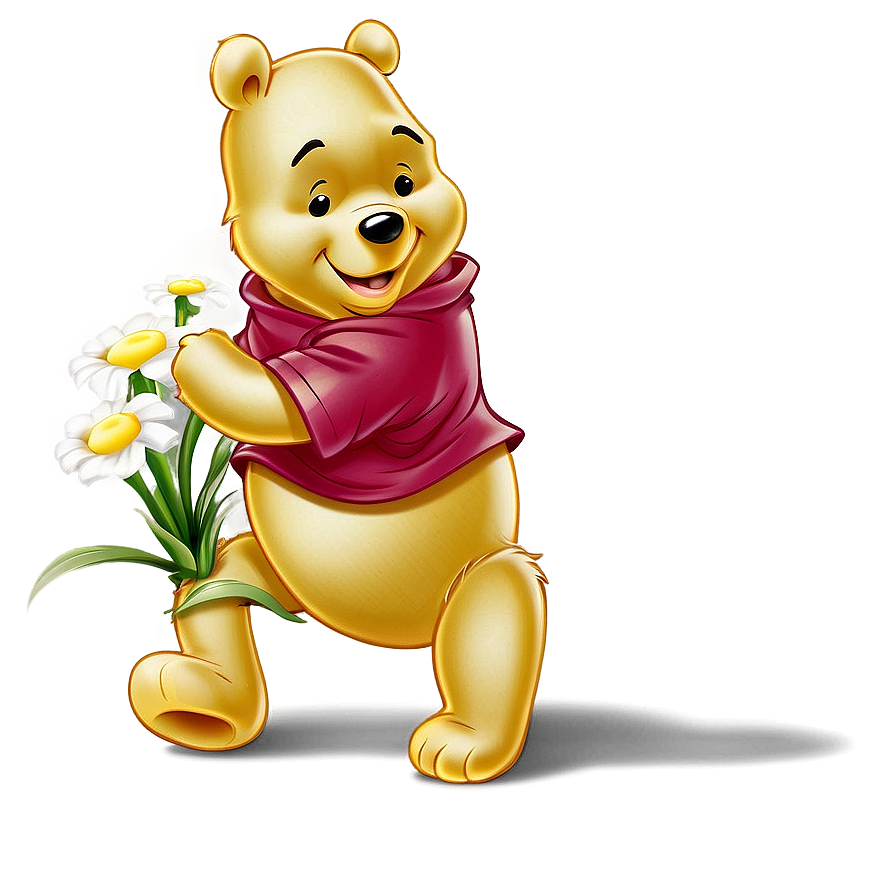 Pooh Bear With Flowers Png Wyd55 PNG