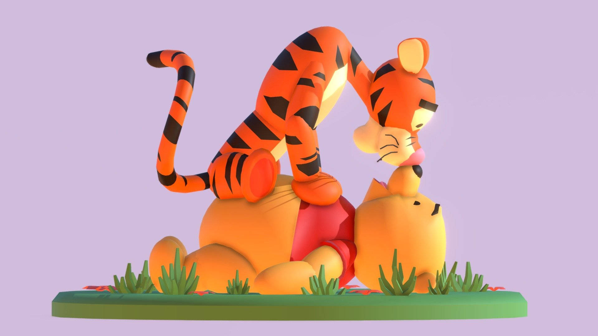 Pooh Playing With Tigger 3d Background