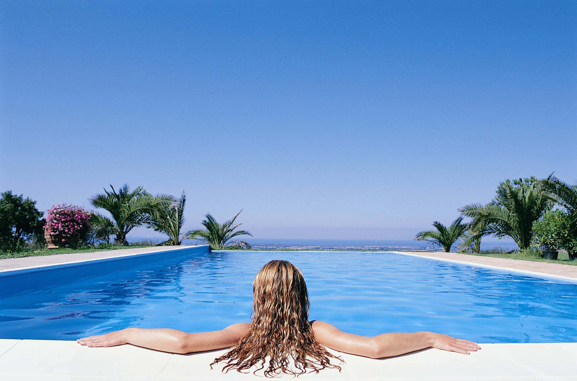 Woman In Swimming Pool Background