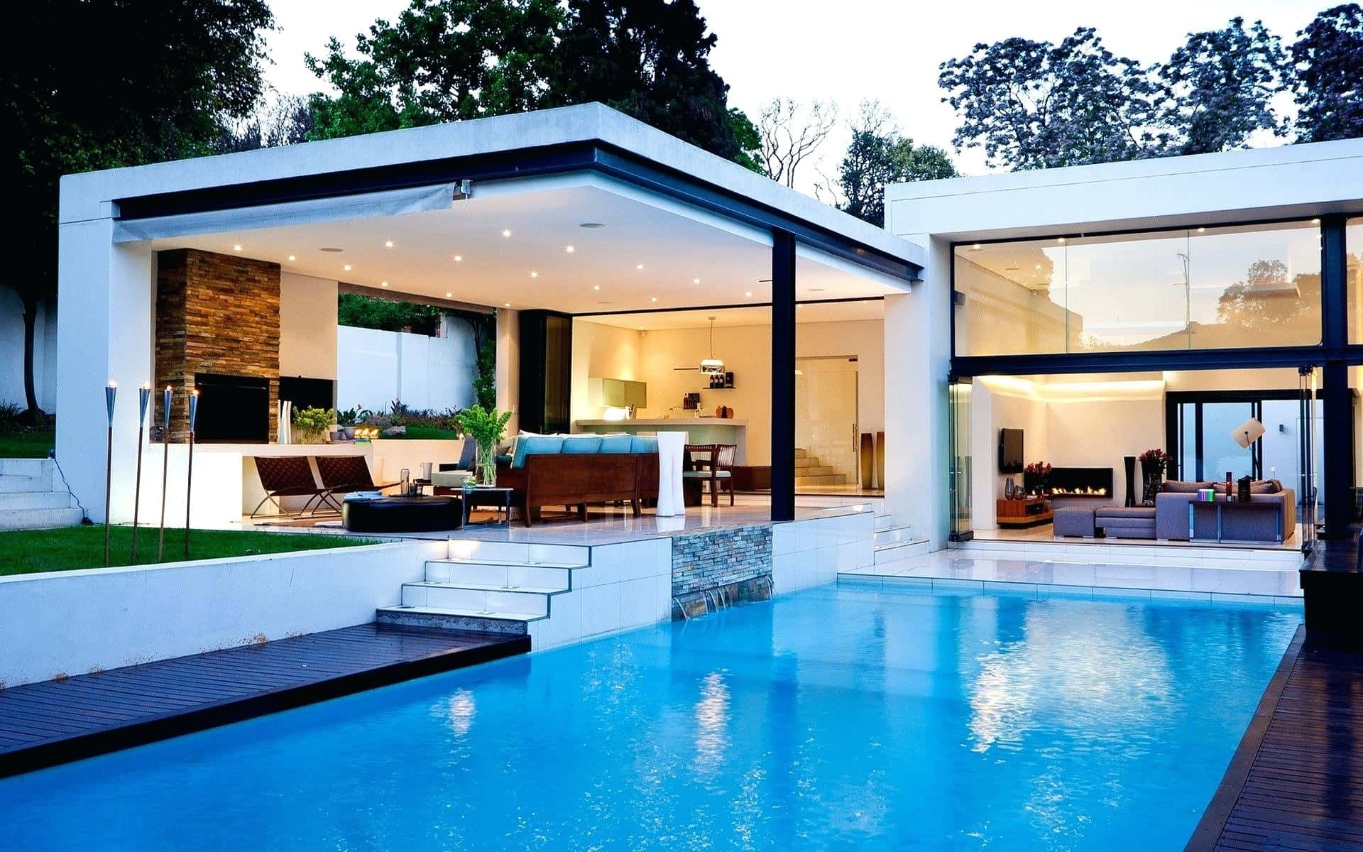 Summer House With Swimming Pool Background