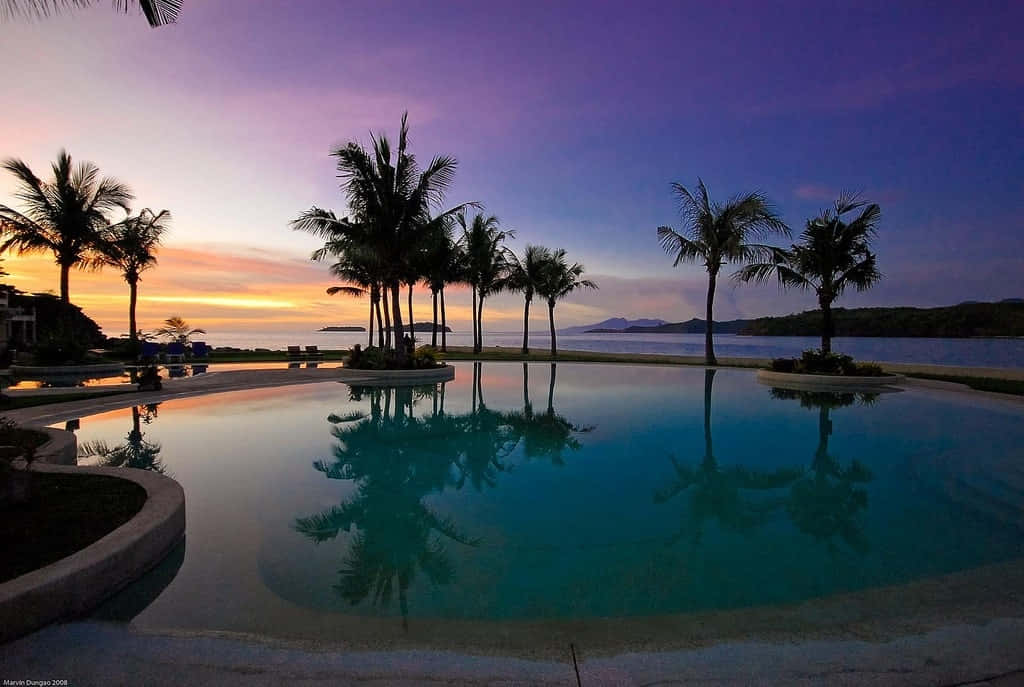 Pool Resort Calming Sunset Wallpaper
