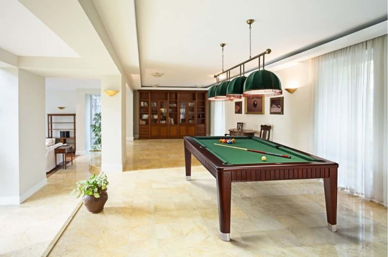 A Pool Table, Ready for a Game of Billiards