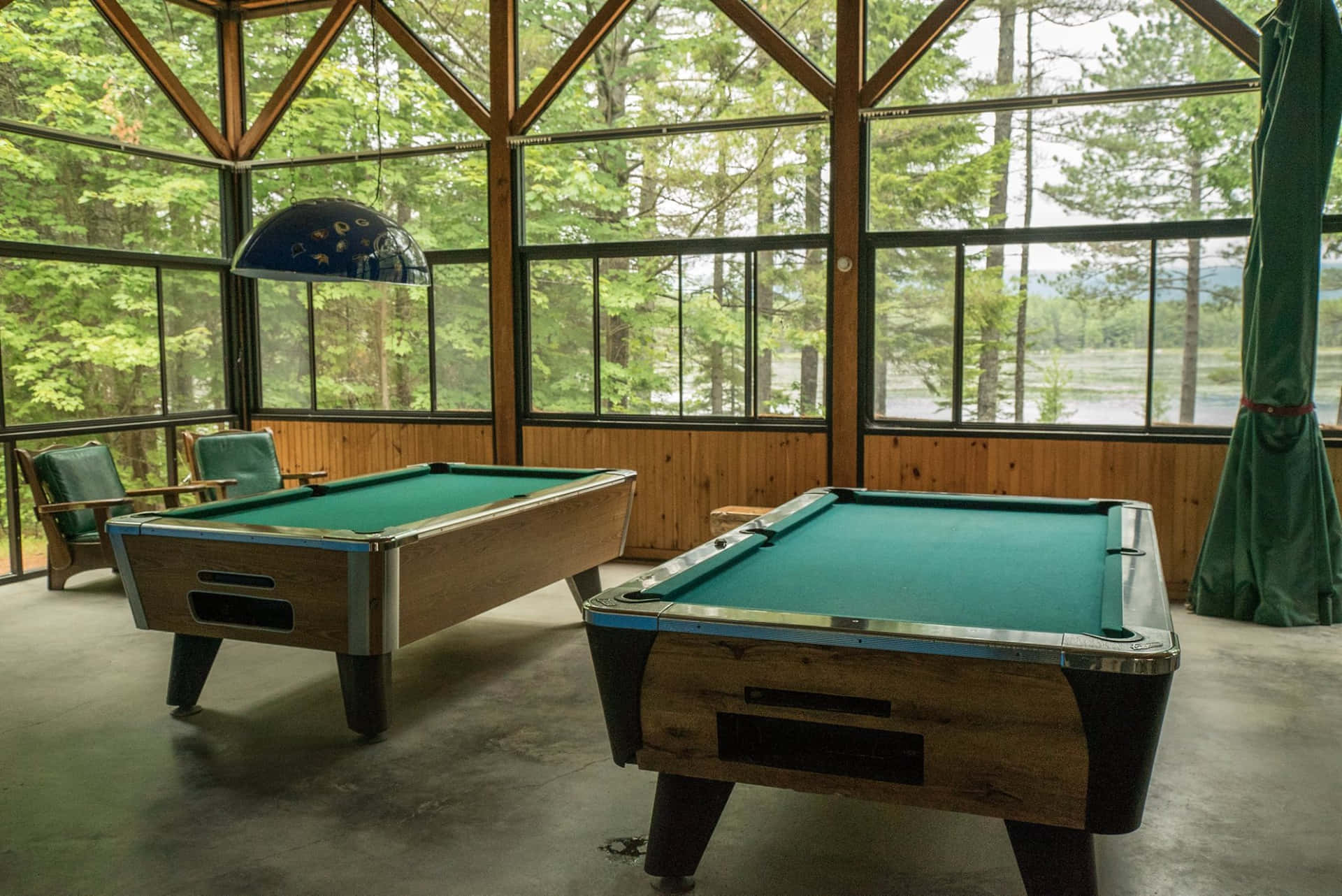 A high-end billiards table in an upscale pool lounge.