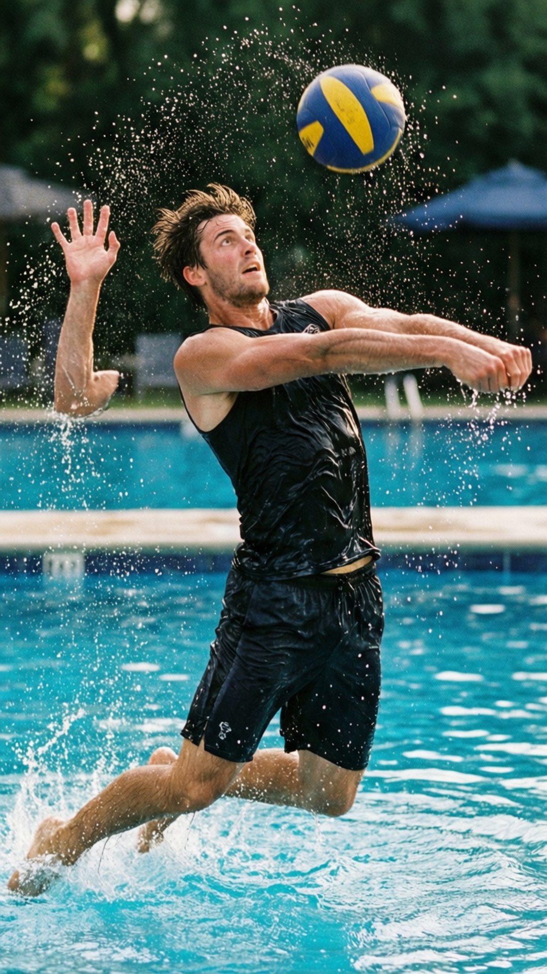 Spikeball vid poolen med stänkeffekt