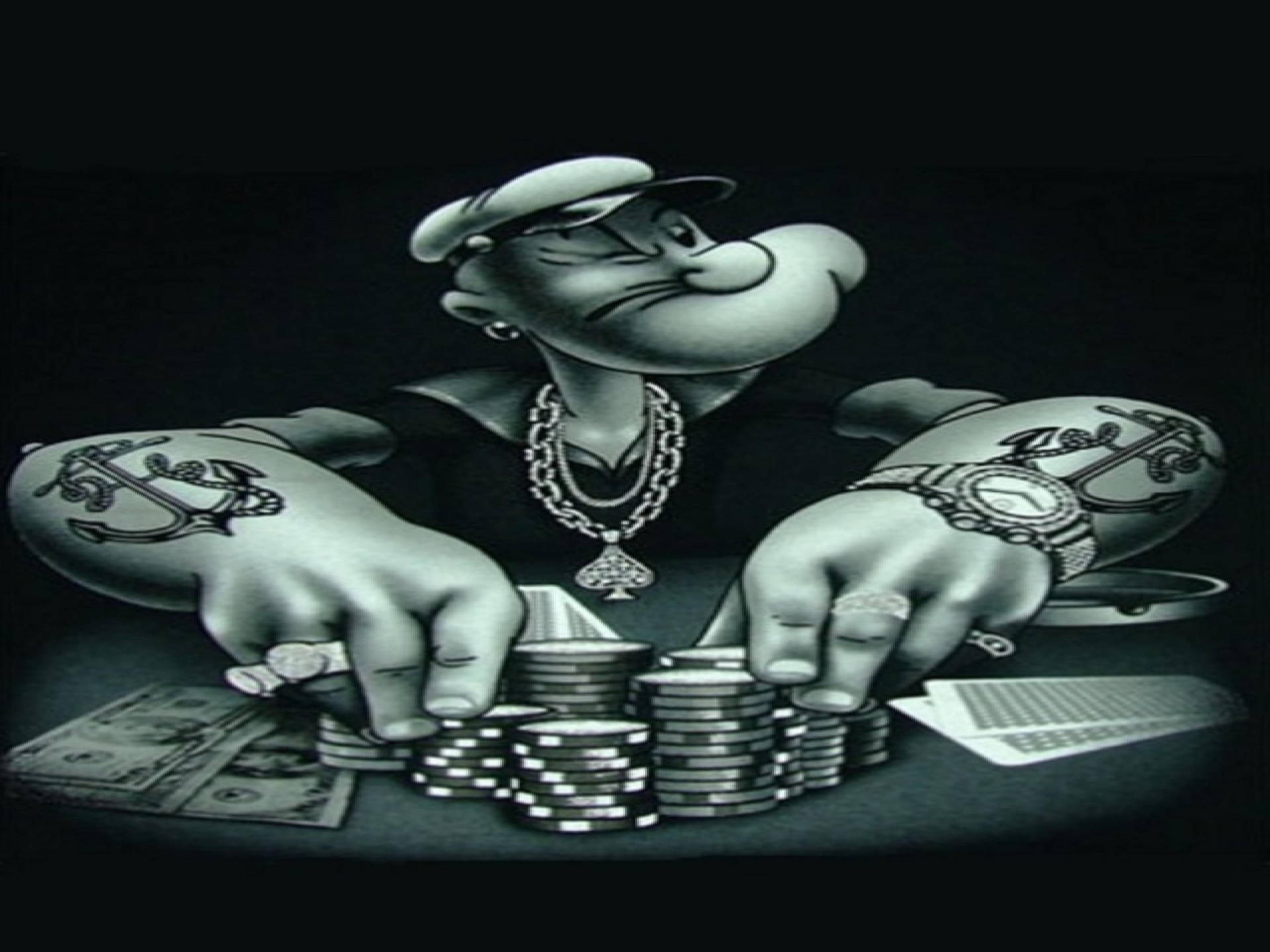 Popeye Holding Poker Chips