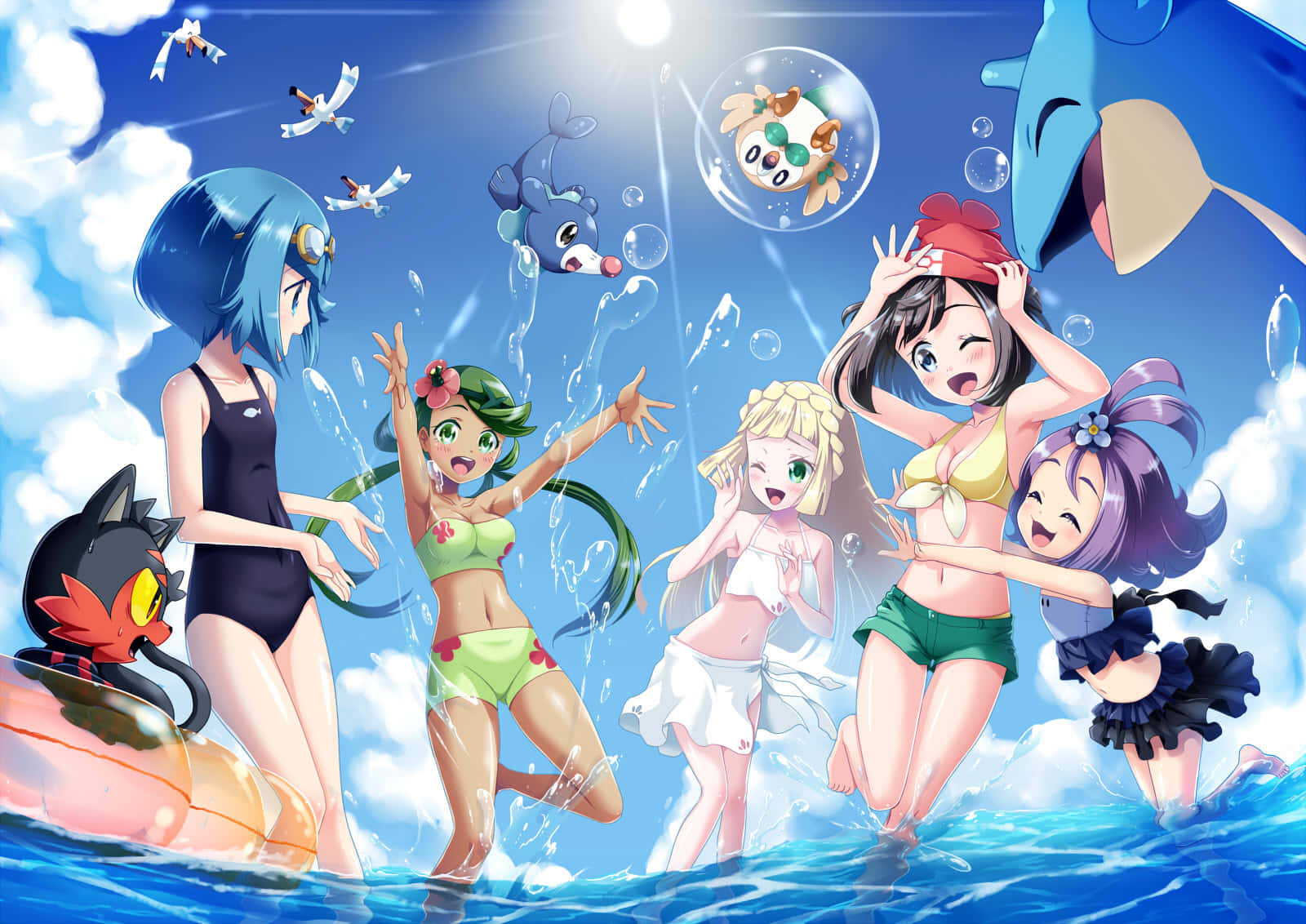 Popplio And Friends At The Beach Wallpaper