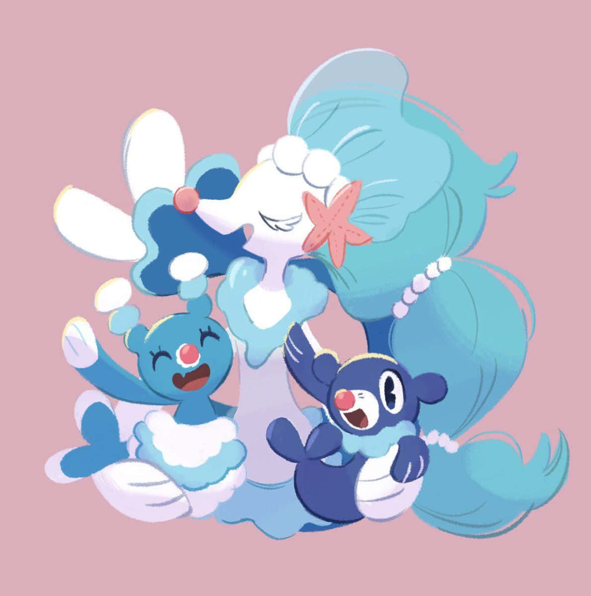 Brionne and Primarina in a Magical Pastel Land Wallpaper