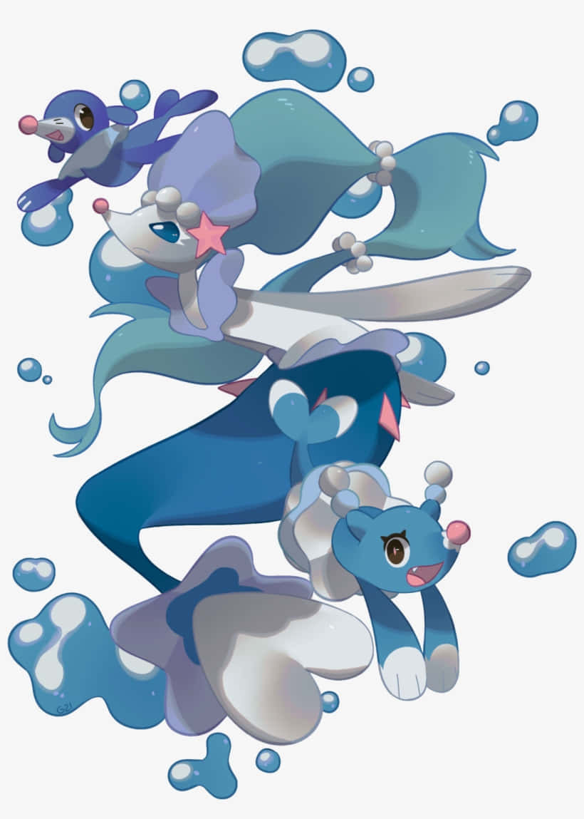 A Brionne, Popplio and Primarina cheering up together. Wallpaper