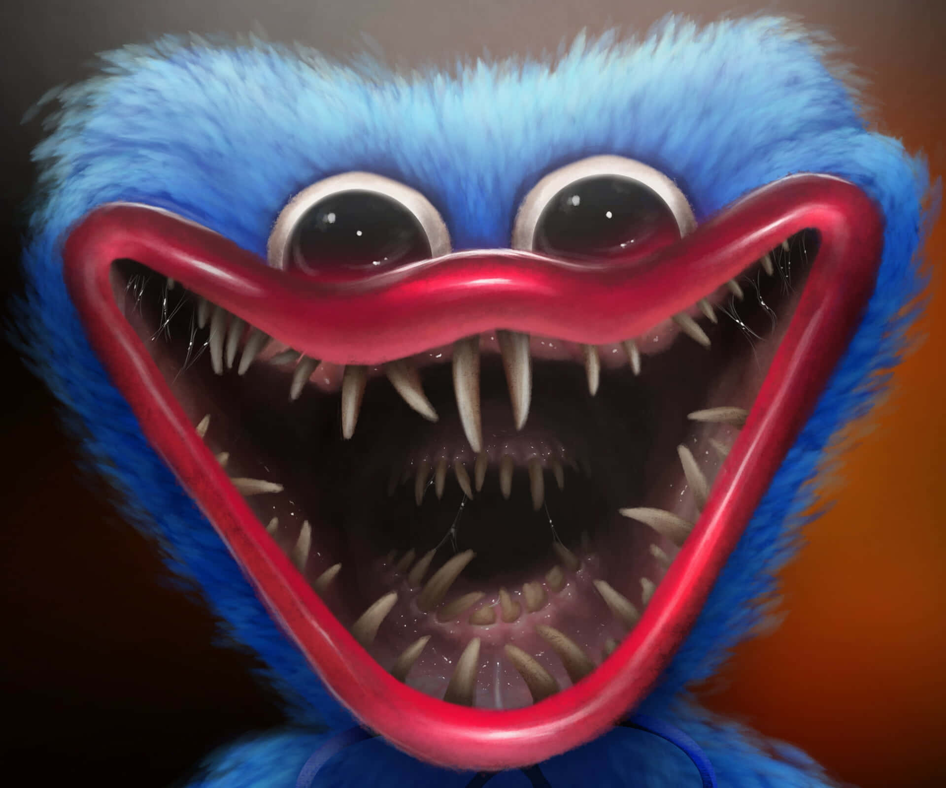 Enblå Monster Med Stora Tänder Och Stor Mun