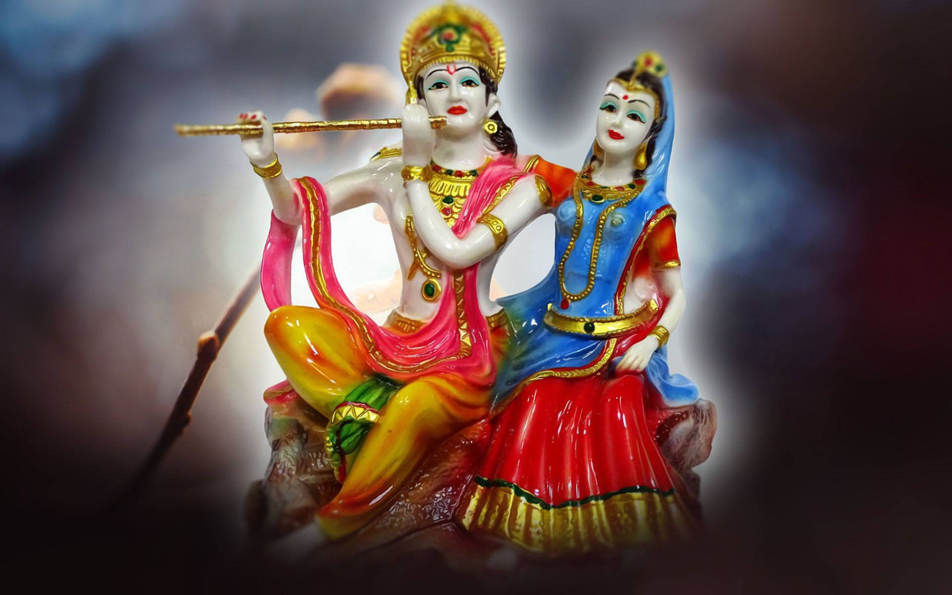 Porzellanfigurvon Radha Und Lord Krishna In 4k Wallpaper