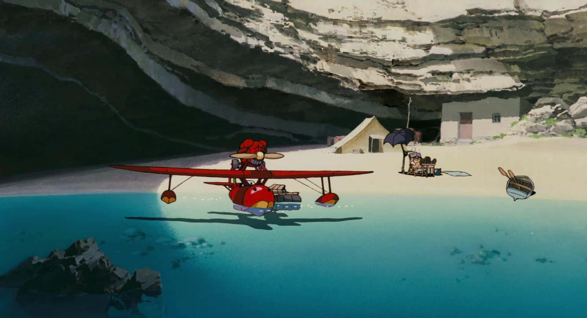 Porcorosso Volando En Una Aventura Sobre El Apacible Océano. Fondo de pantalla