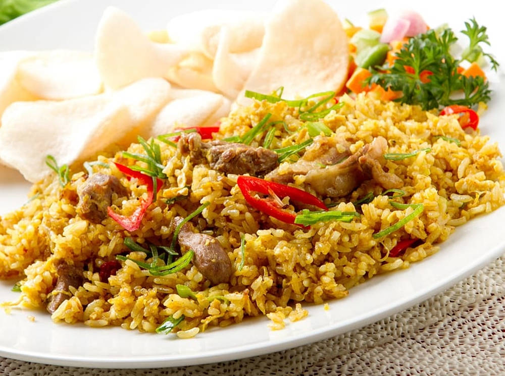 Pork Fried Rice With Rice Puff Crackers Wallpaper