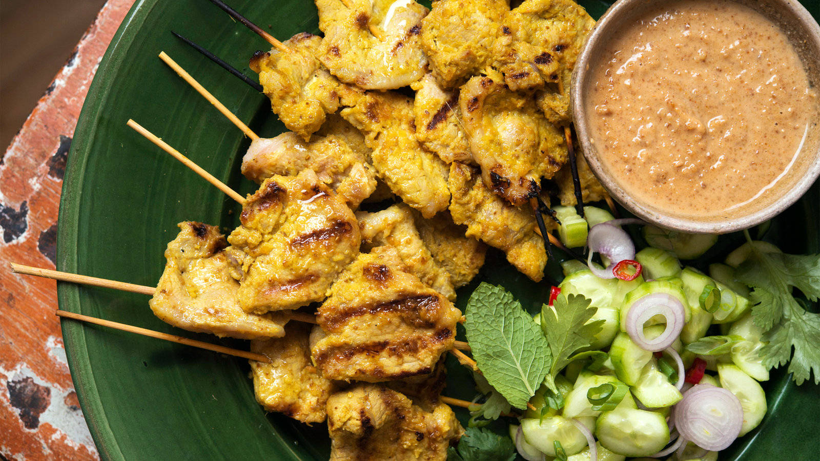 Pork Satay With Thai Spices And Peanut Sauce Wallpaper