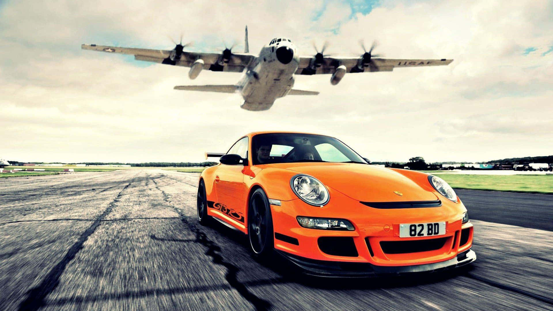 Luxurious Porsche sports car amidst striking cityscape