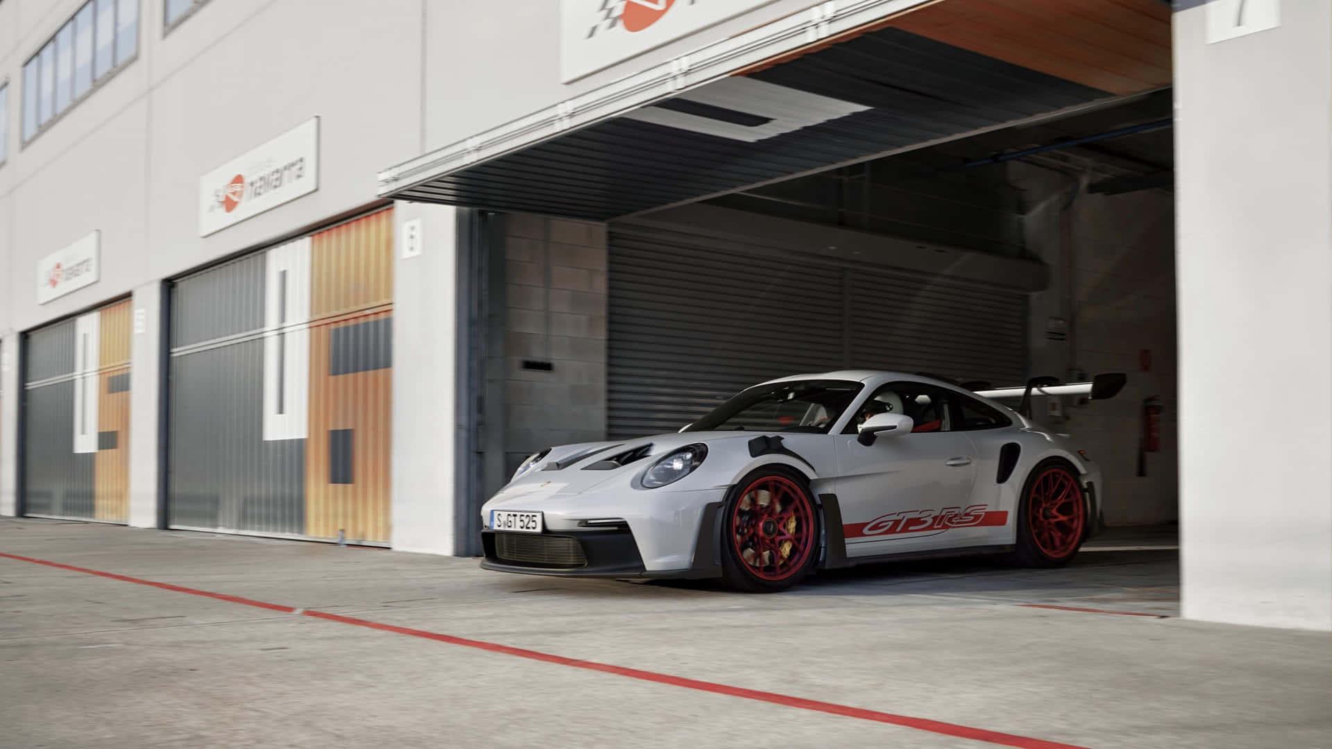 Porsche G T3 R S Parkedat Racetrack Garage Wallpaper