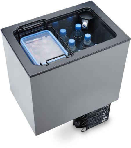 Portable Fridgewith Drinksand Ice Tray PNG