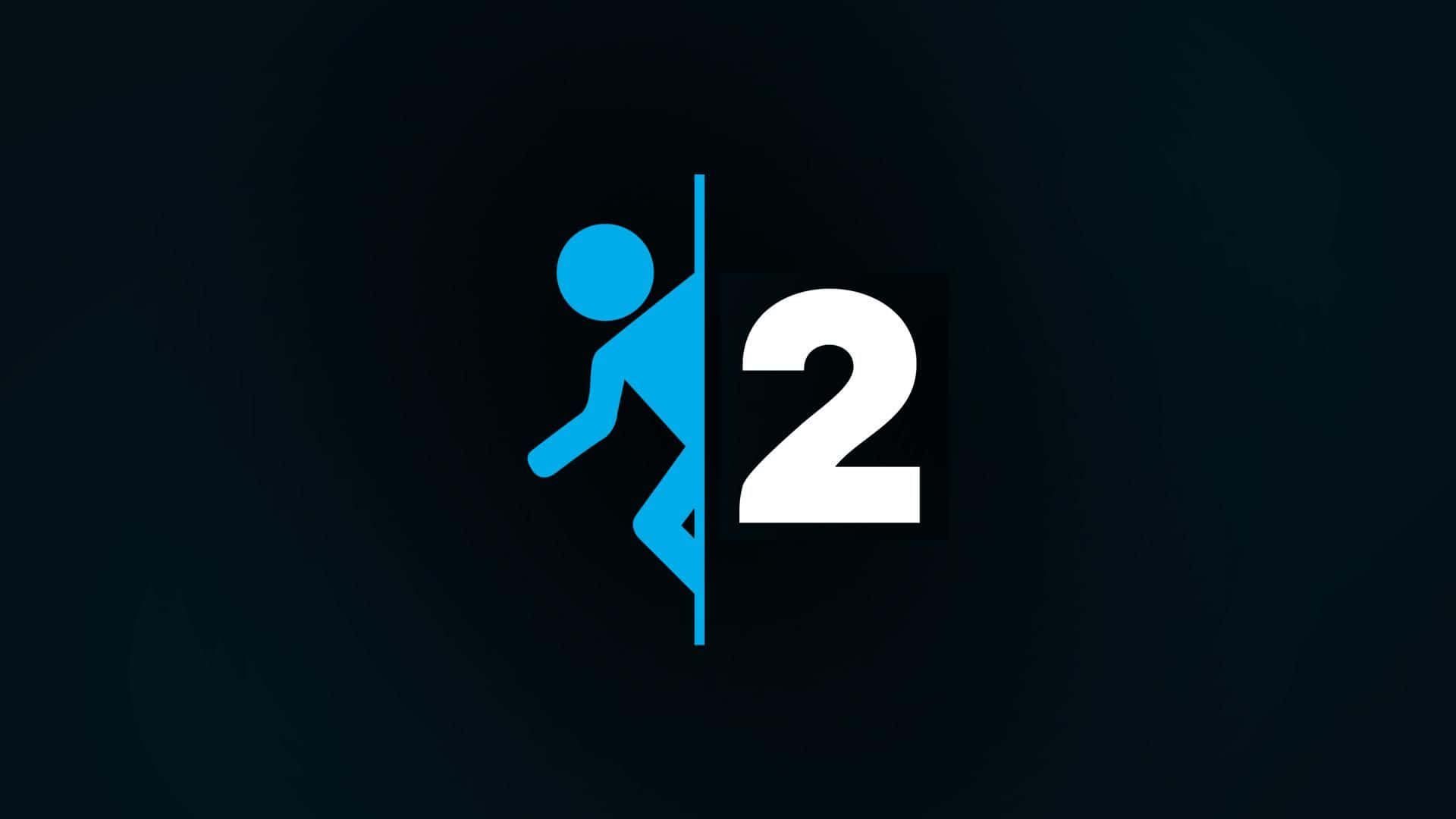 A Blue Logo With A Man Running Through A Door