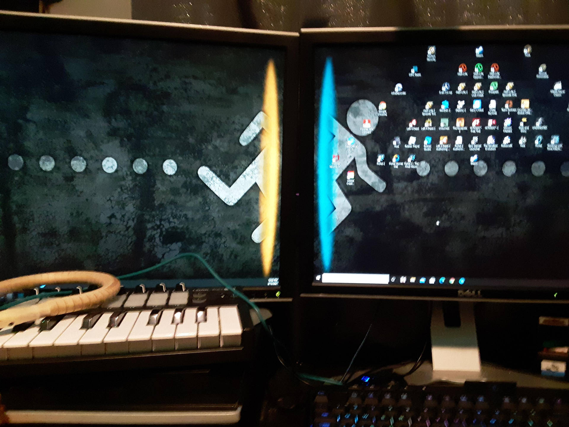 Portal 2 Dual Screen Stick Figure Monitor Wallpaper
