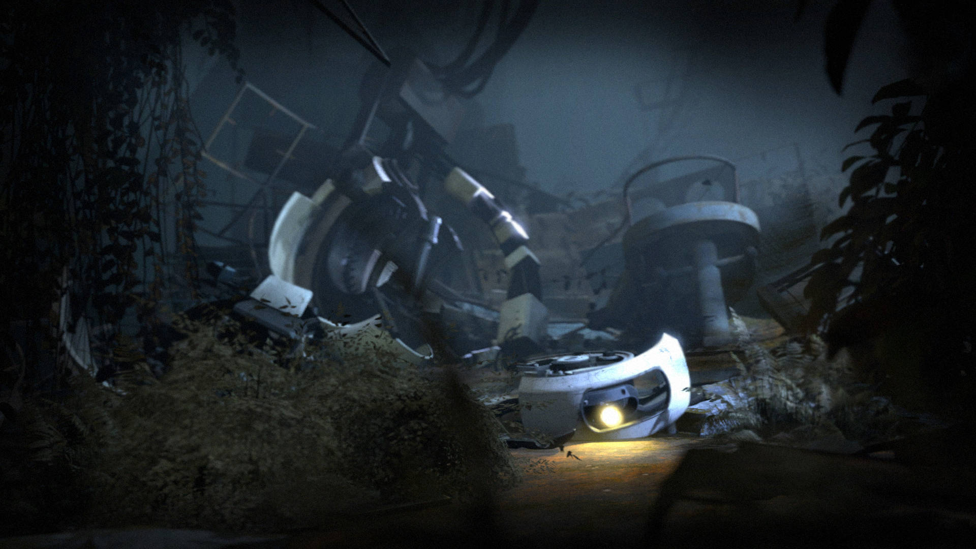 Portal 2 Dual Screen GLaDOS On The Ground Wallpaper