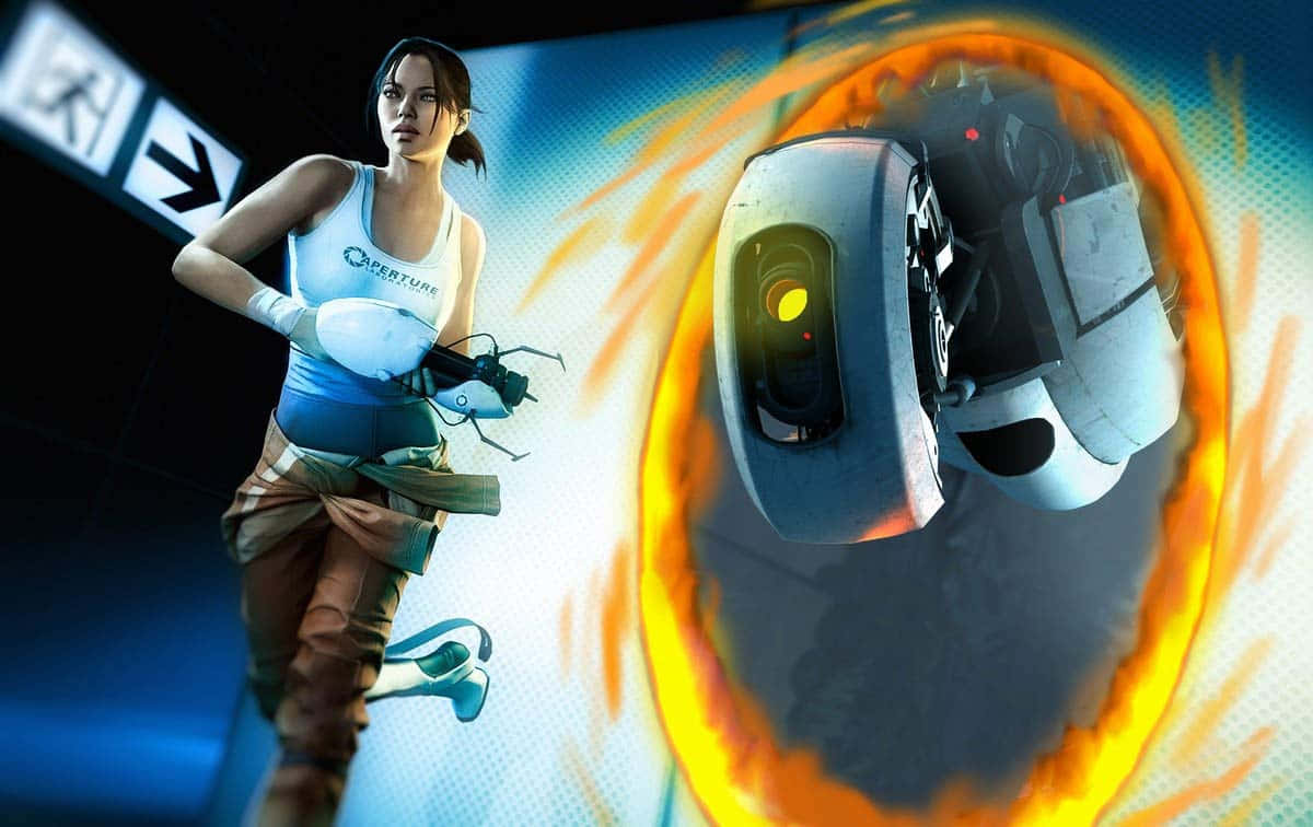 The Diverse Cast of Portal Characters in Action Wallpaper