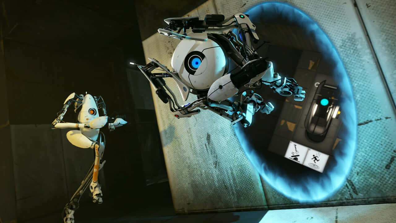 Portal Characters Gathered in Action Wallpaper