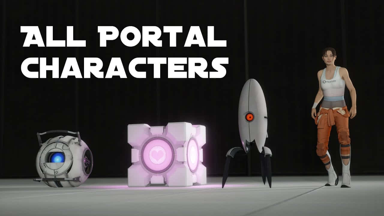 A group of iconic Portal characters in action Wallpaper
