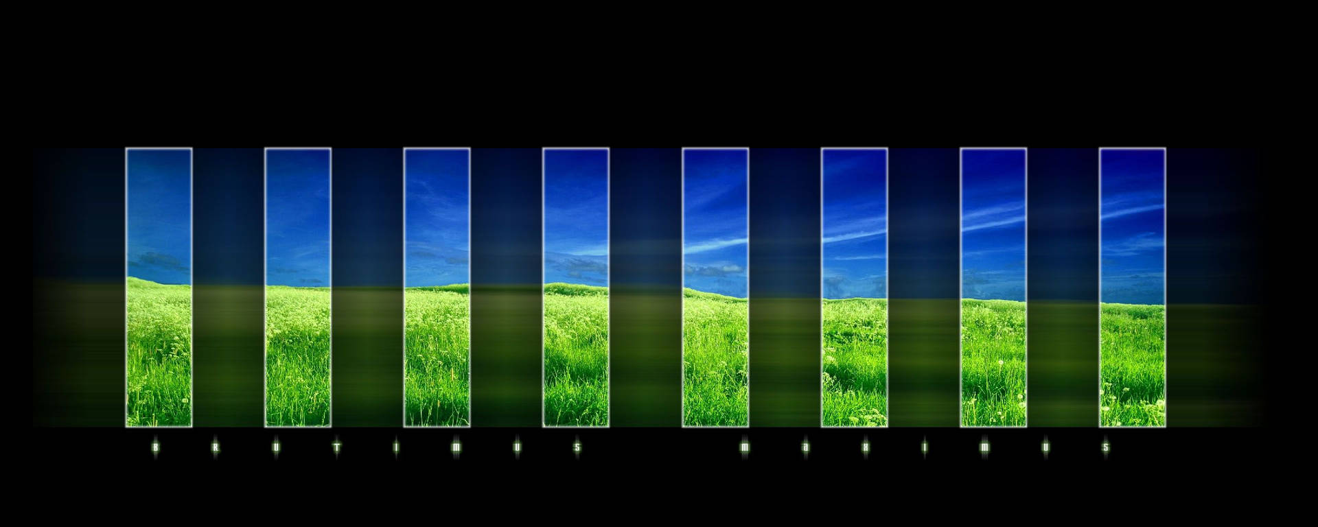 En sort skærm med grøn græs og blå himmel Wallpaper