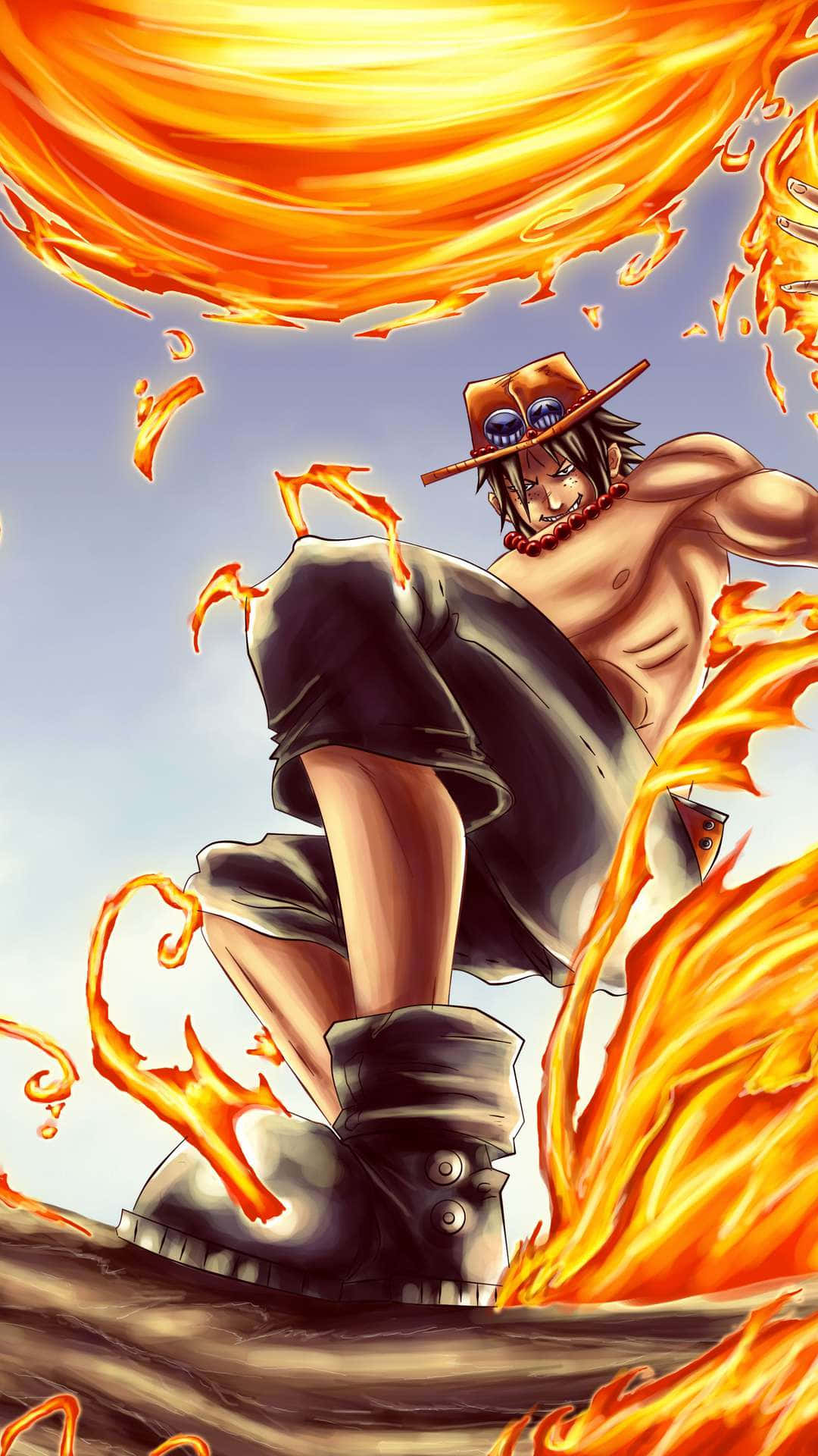 Portgas D Ace from One Piece as he unleashes a powerful attack Wallpaper