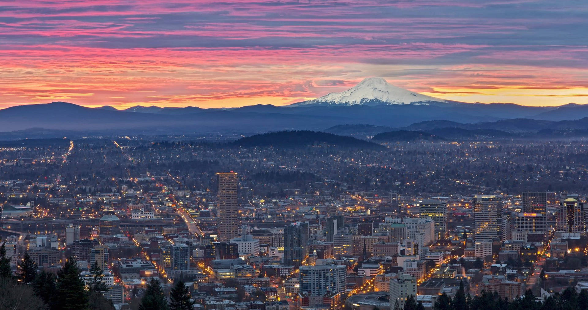 Portland Mount Hood Sunset Wallpaper