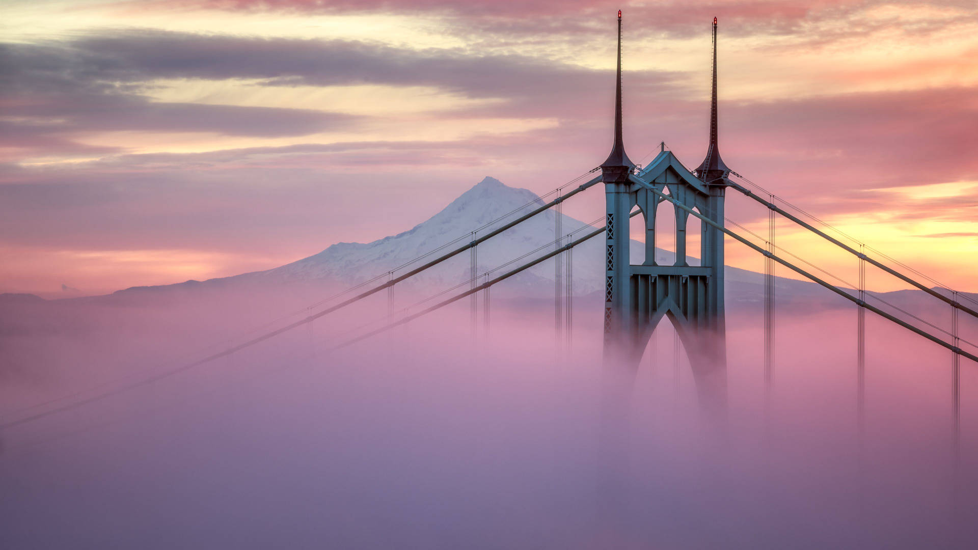 Portland St Johns Bridge Pink Fog Wallpaper