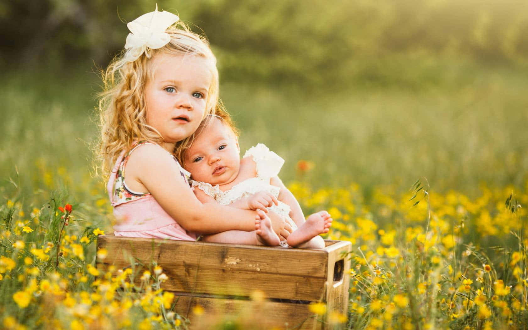 Portrait Of Girl And Baby Cute Sister Wallpaper