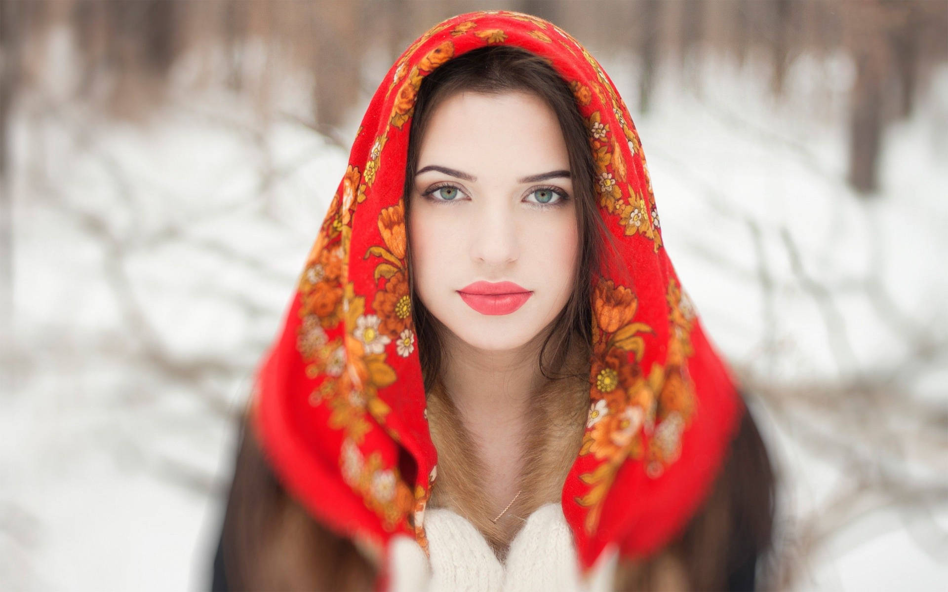 Portrait Of Russian Girl With Head Scarf Wallpaper