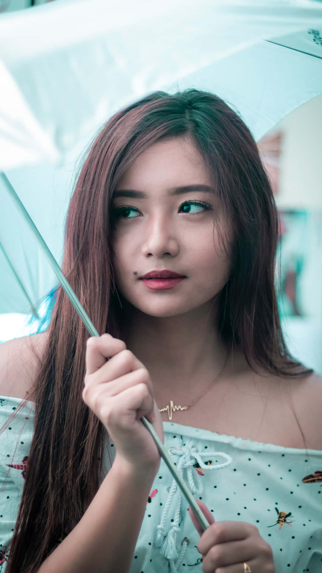 Portrait Photography Cute Asian Model Umbrella Wallpaper