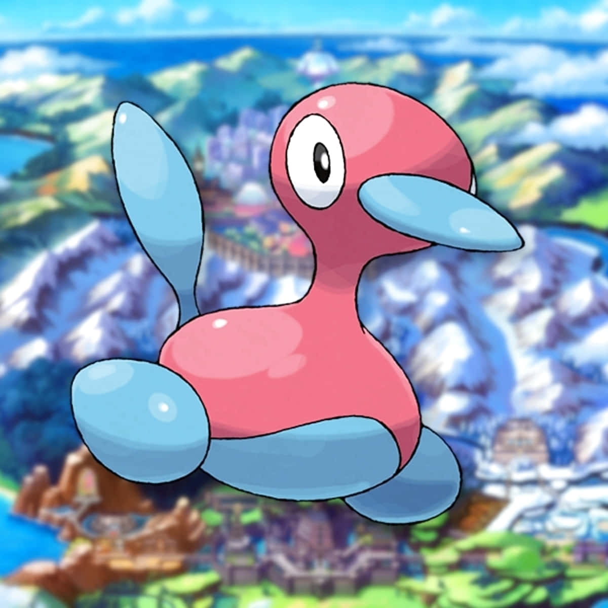 Porygon2 in Action! - A Stunning Digital Pokémon on Blurry Background Wallpaper