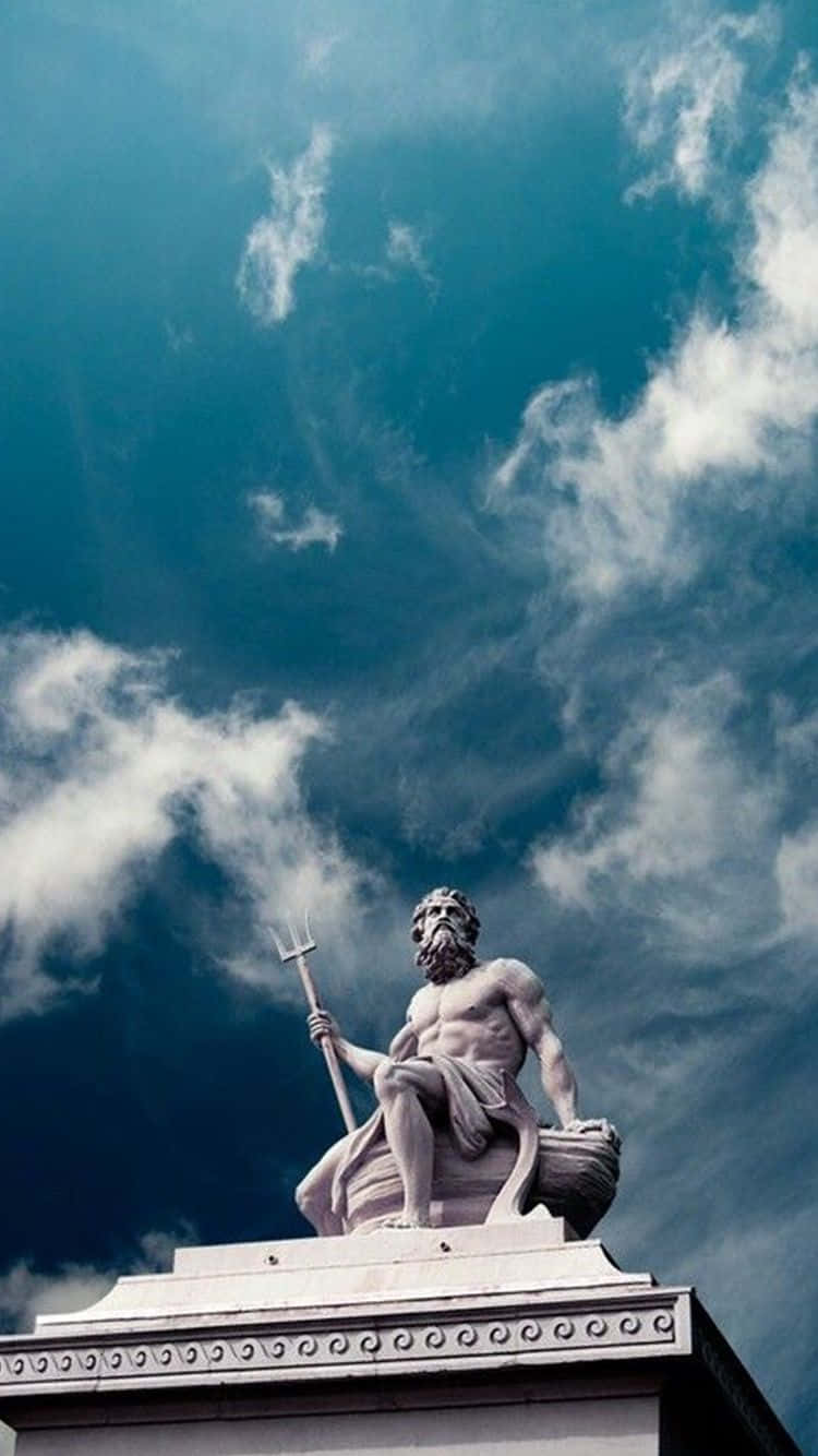 Poseidon Statue Against Cloudy Sky Wallpaper