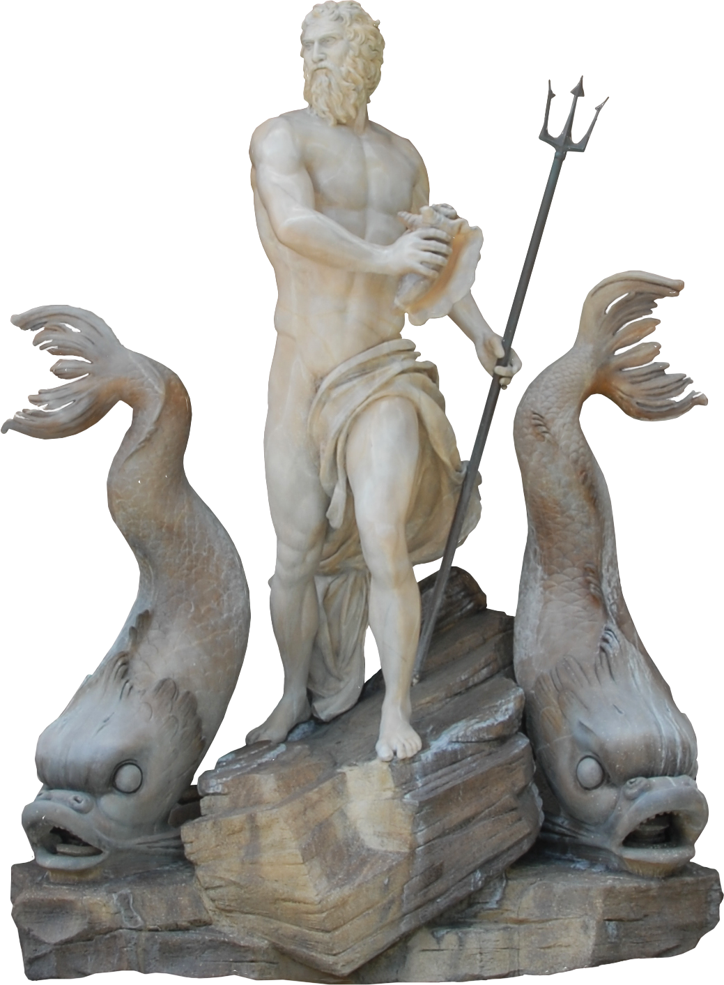 Poseidon Statuewith Dolphins PNG