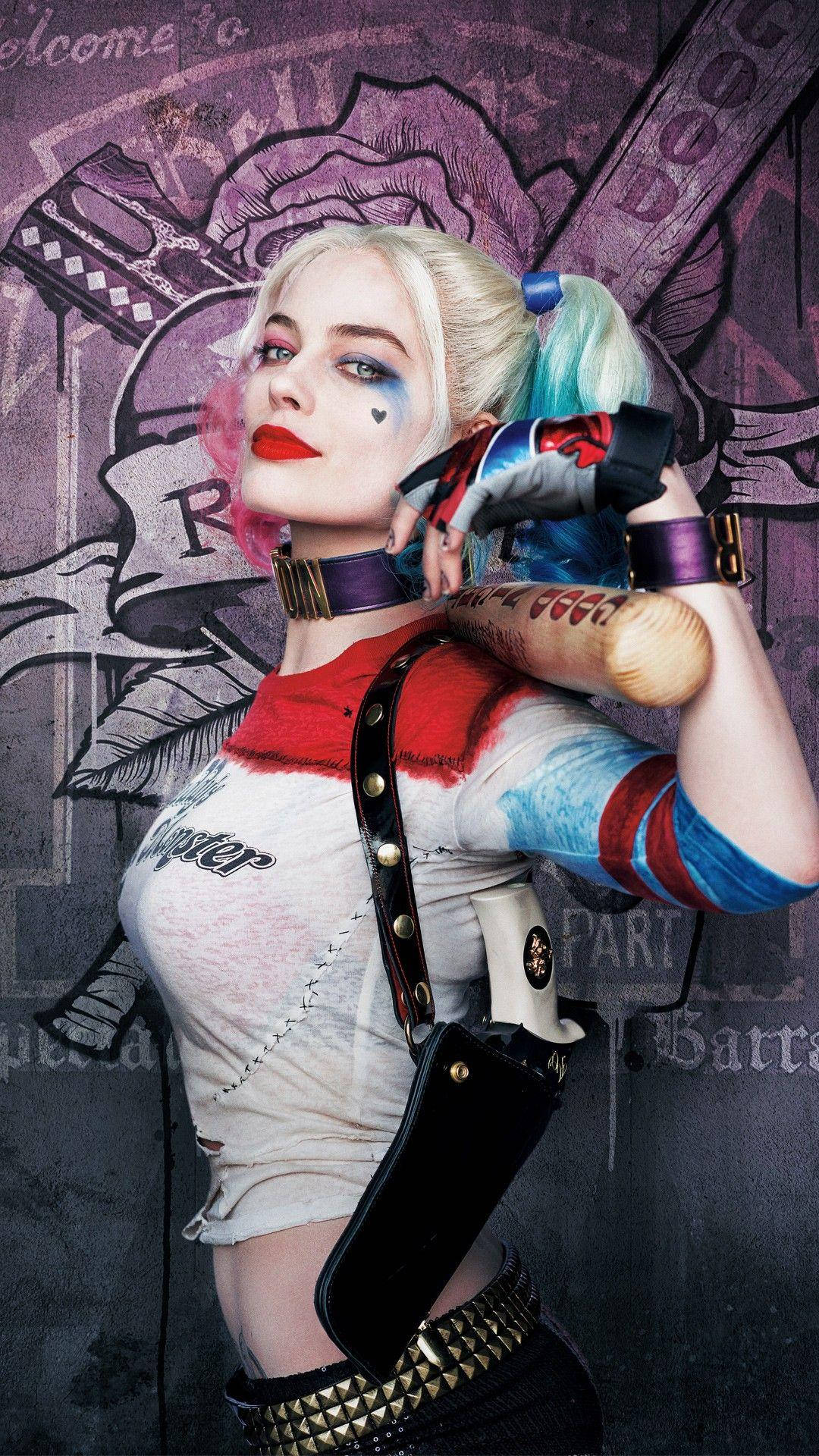Wallpaperposerande Harley Quinn Mobilbakgrund: Wallpaper