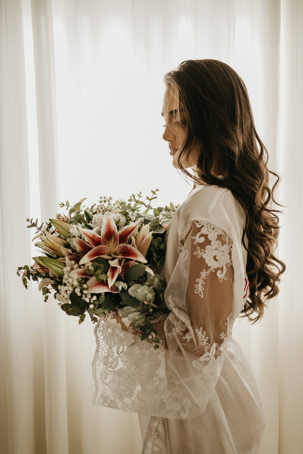 Posing With Bridal Bouquet Wallpaper