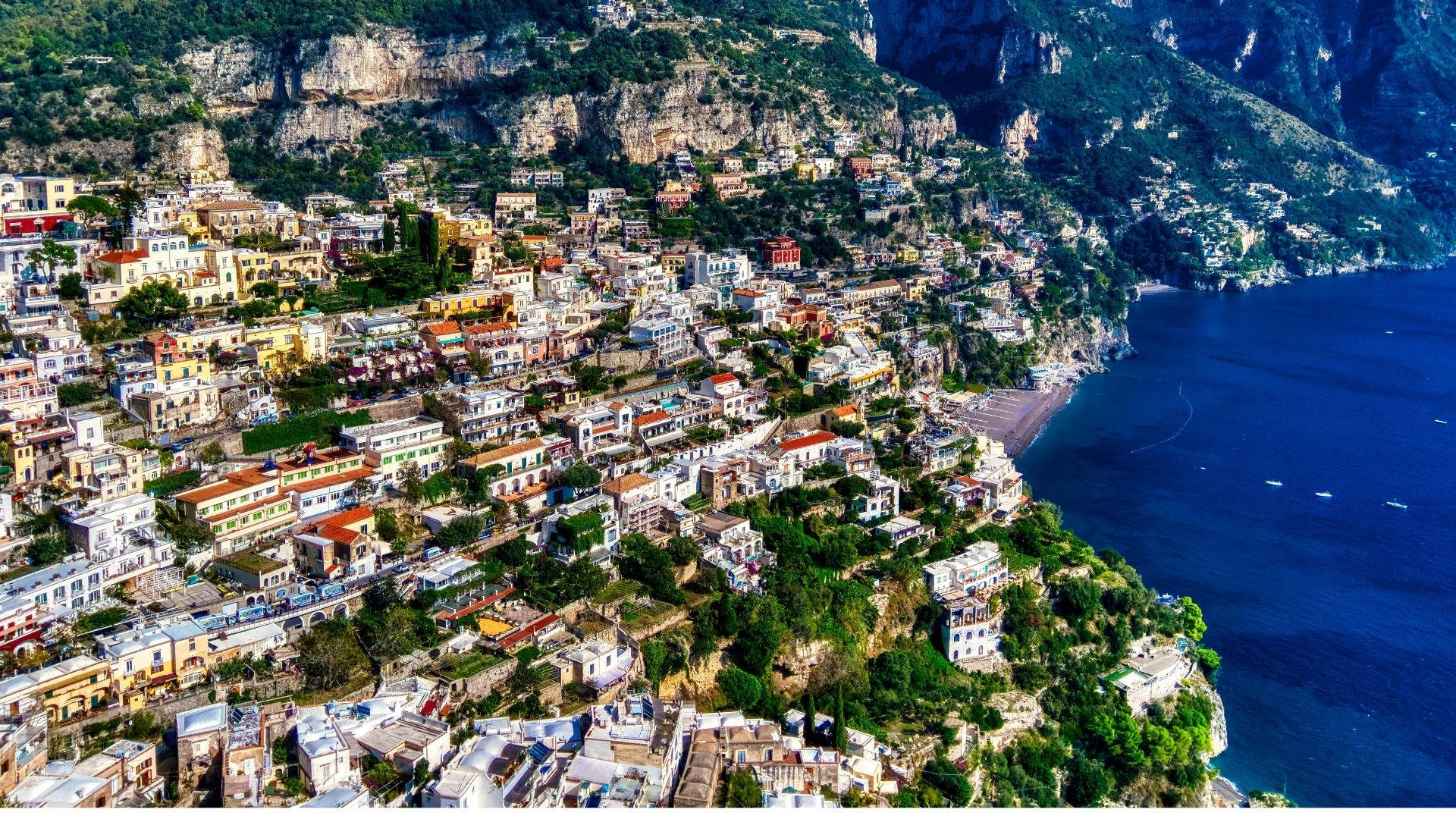 Positano Amalfi Coast Drone Shot Wallpaper