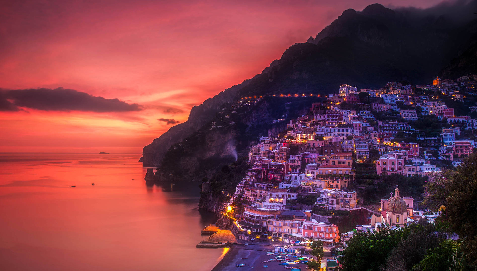 Positano Amalfi Coast Sunset Scenery Wallpaper