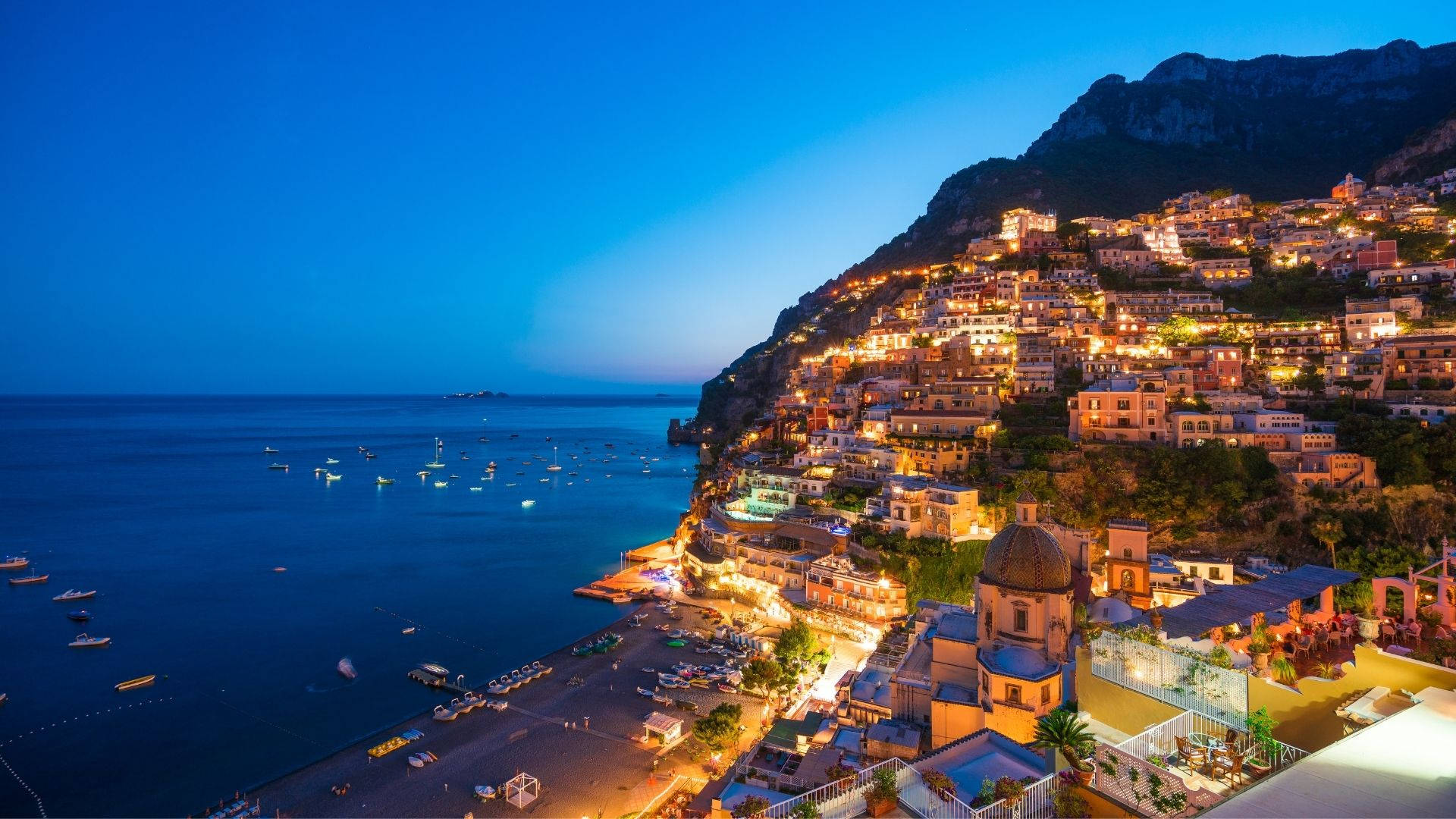 Positano Night Lights Amalfi Coast Wallpaper