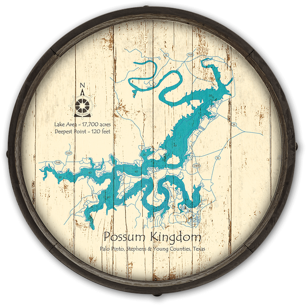 Possum Kingdom Lake Map Barrel Top PNG