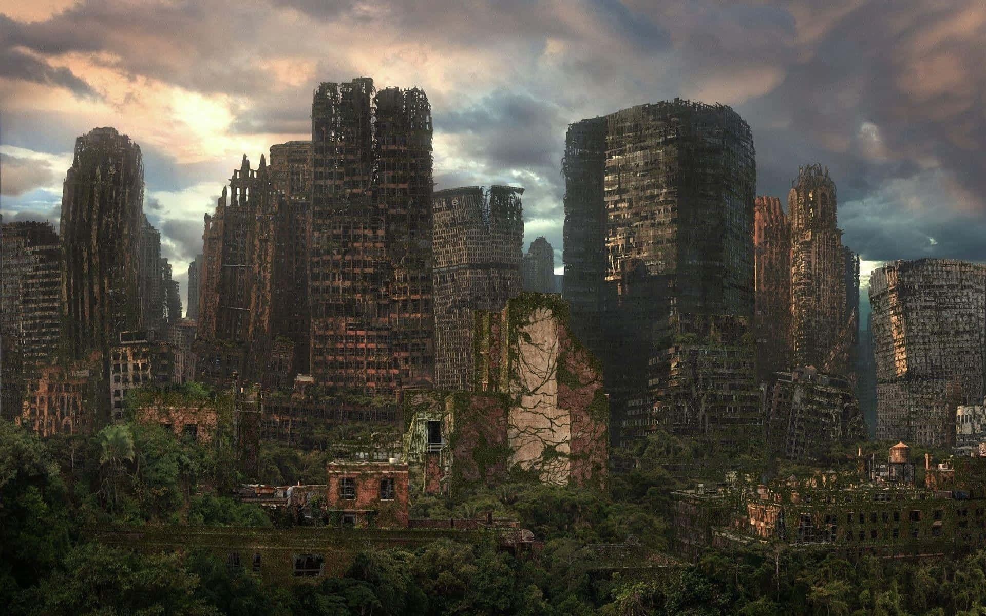 A City With Ruins And Trees In The Background Wallpaper