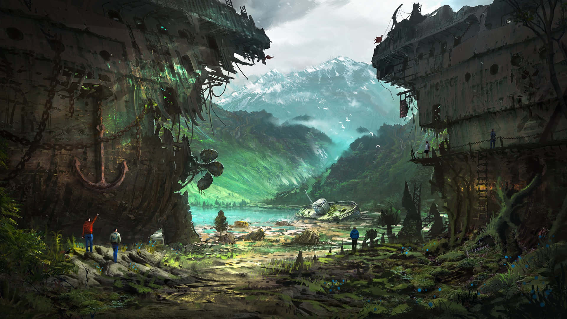 Nature reclaims the land in a post-apocalyptic world Wallpaper