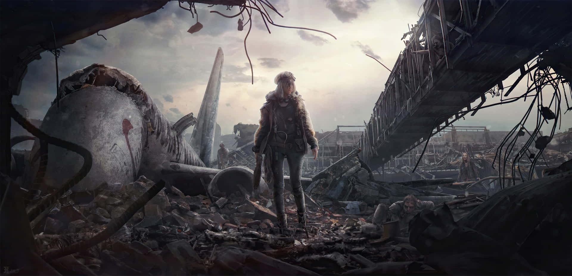 A Person Standing In A Wrecked Area Wallpaper